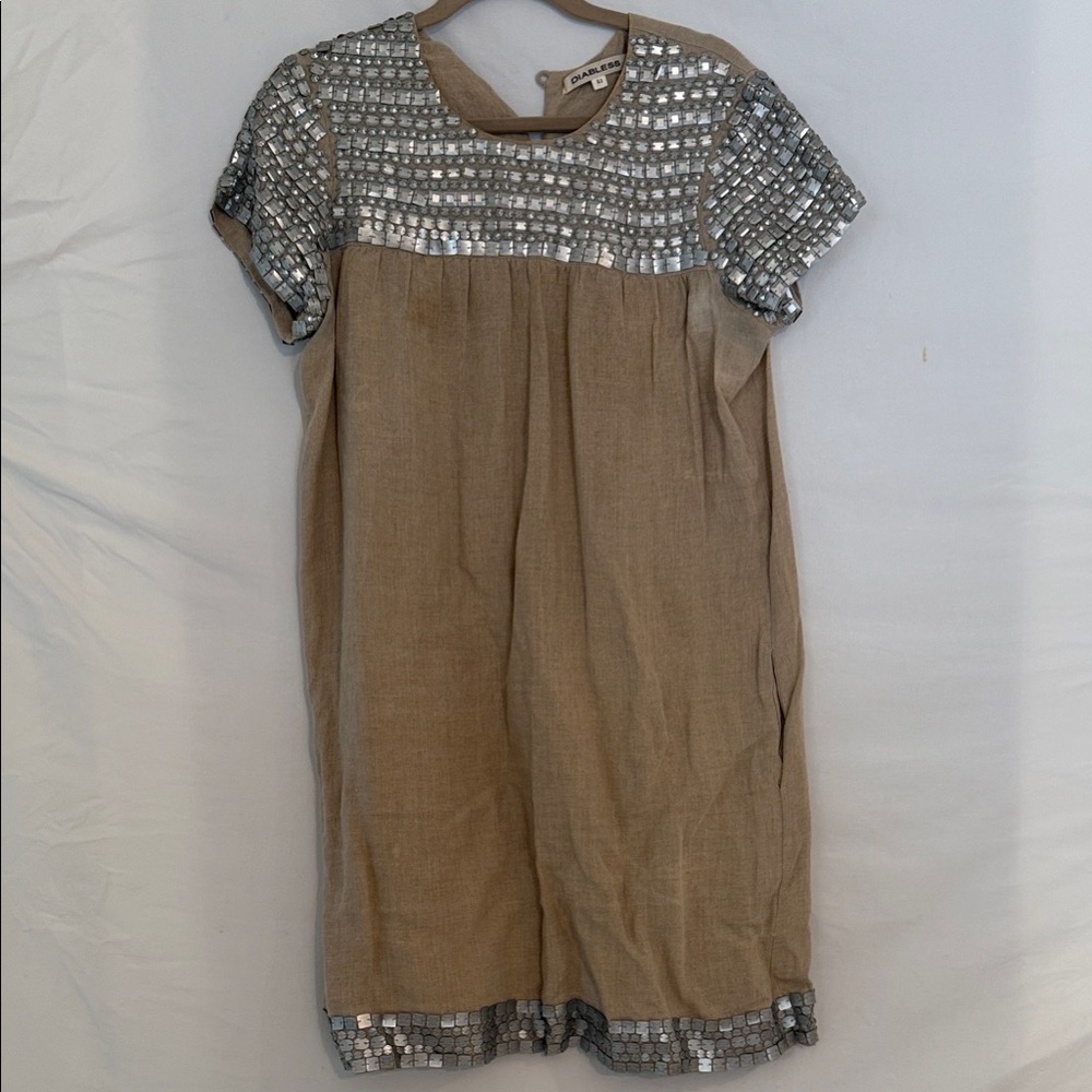 Vintage Tan and Silver Midi Dress